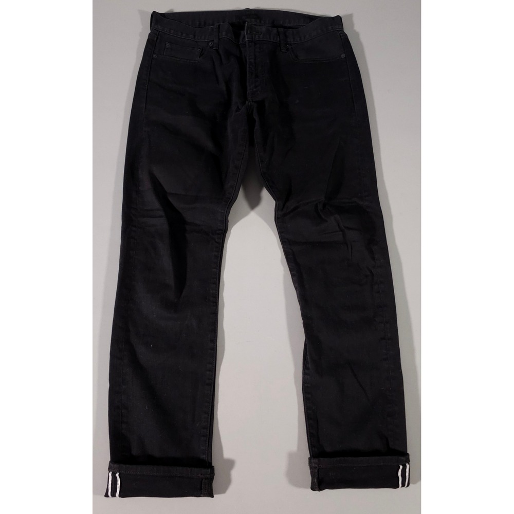 Uniqlo Jeans Mens 34x34 Black Selvedge Slim Fit Denim Pants 321-425299